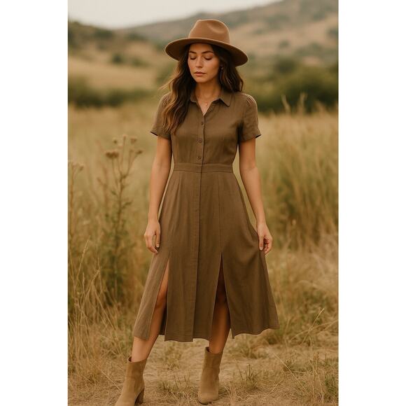 HYFVE Heaven on Earth Boho Olive Front Slit dress M - Picture 1 of 10